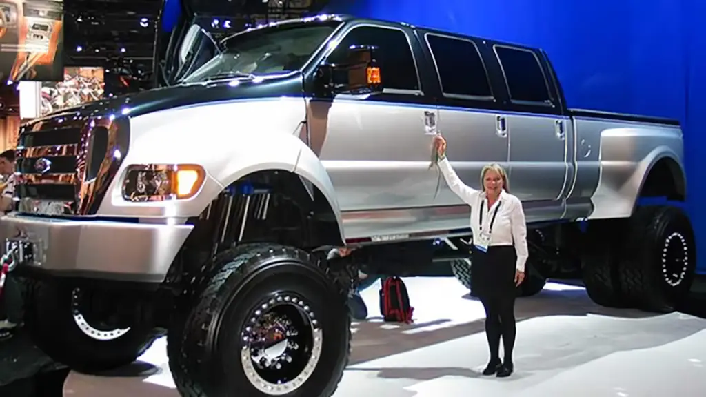 Ford F-650 on display with a person