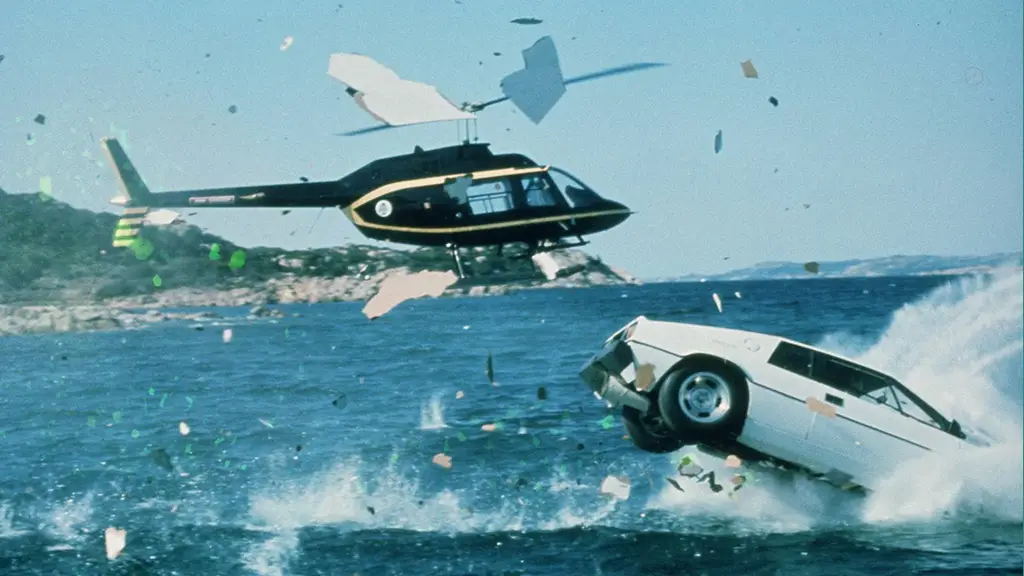 James Bond's Lotus Espirit jumps into the water before transforming into "Wet Nellie" the car submarine.