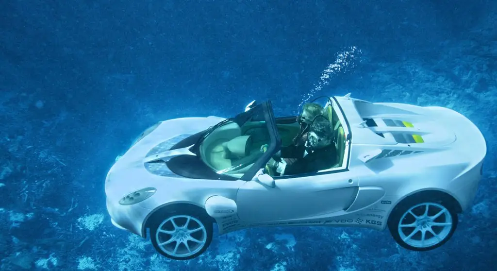 The Rinspeed sQuba submarine car is seen being piloted underwater. 