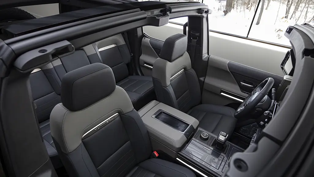 The interior of a 2024 Hummer EV SUV is seen from a top-down angle. 