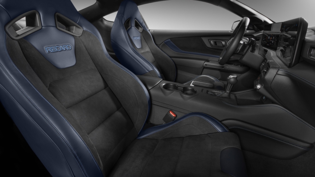 2024 Ford Mustang black Recaro seats with blue accents