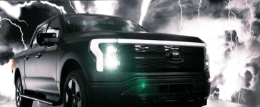 2024 Ford Lightning Platinum Black with headlights on