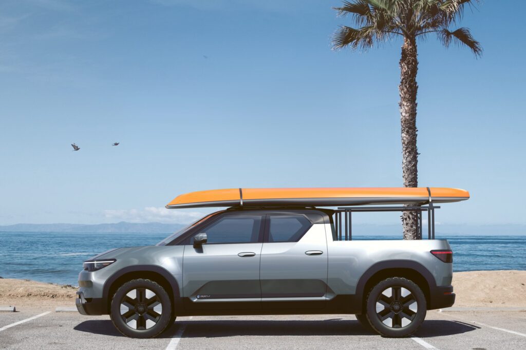 Side shot of the Toyota EPU in front of the beach