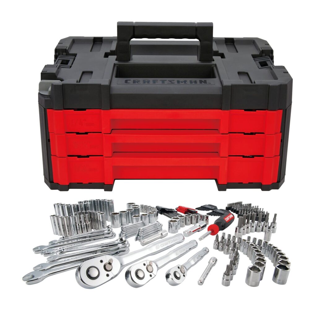 A red and black craftsman tool box