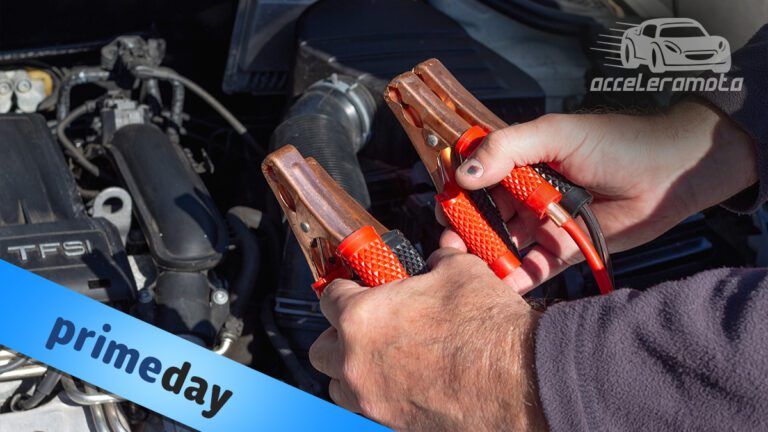 Jumper cables in front of car battery