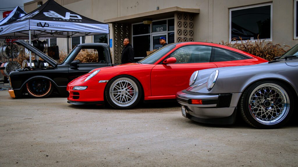 Porsches and slammed truck at WCCS car show