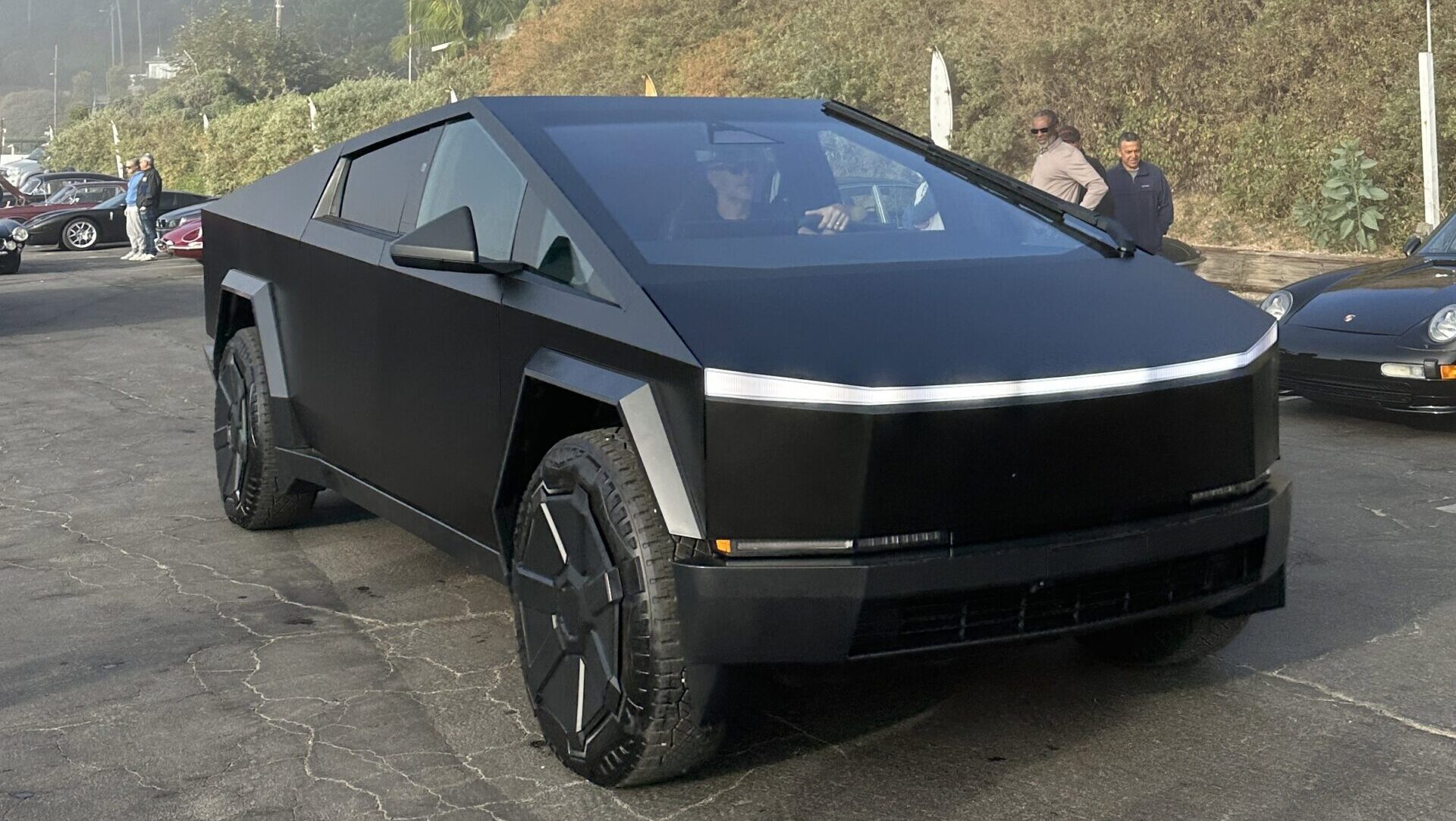 Matte Black Tesla CyberTruck driven by Chief Designer Franz Von Holzhausen