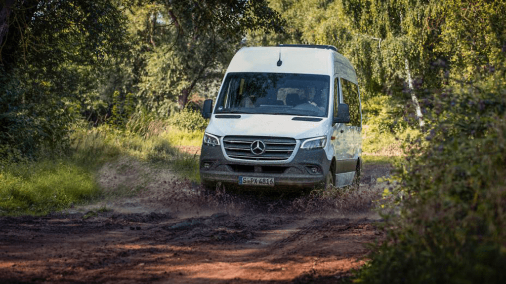 Mercedes Sprinter van going off-road
