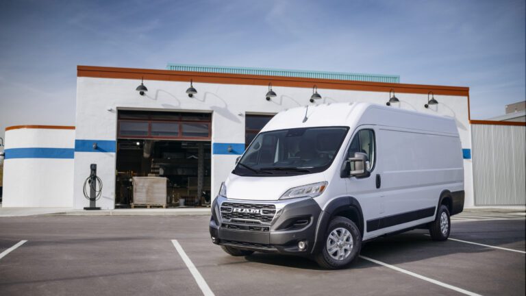 Ram ProMaster EV in warehouse parking lot