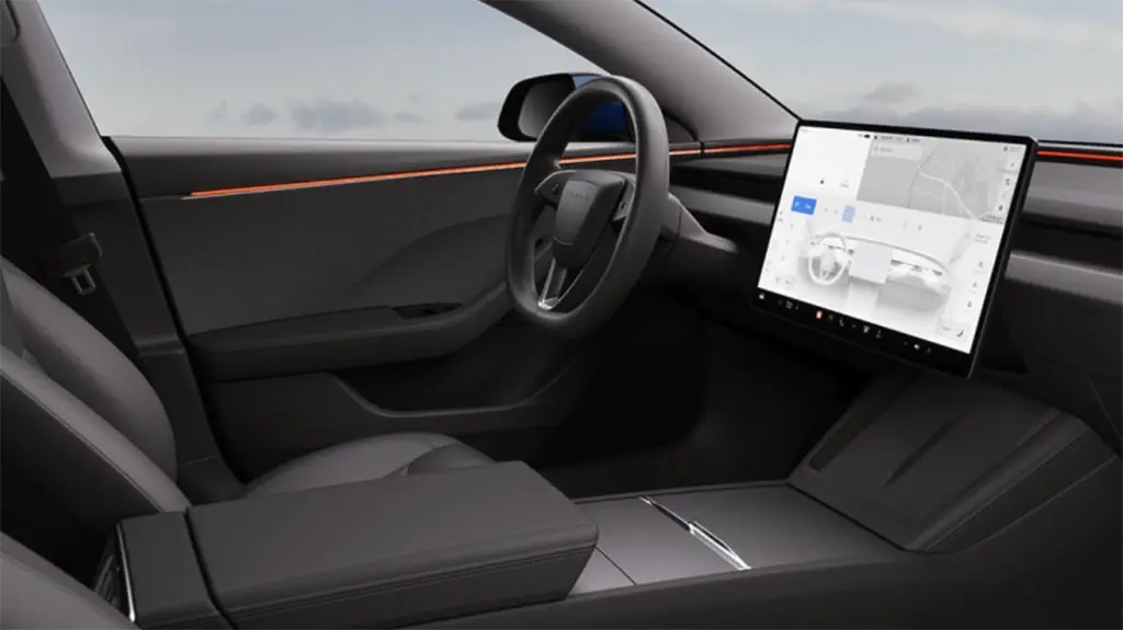 We see the interior of a 2024 Tesla Model 3.
