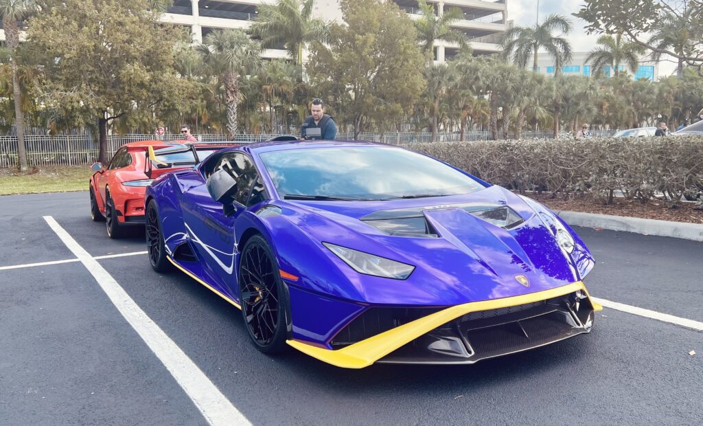 Purple Lamborghini Huracan STO with yellow accents
